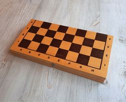 Only wooden folding chess board - medium size 42 mm square Soviet vintage chess box
