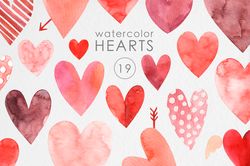 Watercolor Hearts Clipart PNG / Valentine's Day Clipart