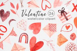 Watercolor Valentine Day Clipart / Watercolor Hearts / Love Clipart / PNG