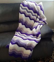 Crochet Ripple Afghan Blanket, Handmade Blanket, Chevron Stitch Ripple Afghan Crochet Blanket