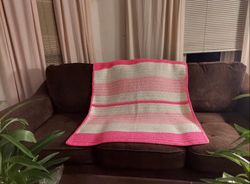 Striped Crochet Blanket, Handmade Blanket