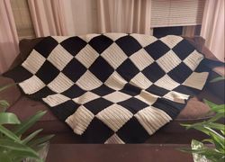 Black White Checkered Crochet Blanket, Handmade Blanket