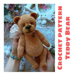 Crochet teddy bear pattern, amigurumi teddy bear, cute bear pattern, vintage toy pattern
