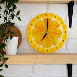 Wall decor citrus clock for kitchen - Fused glass clock with lemon - Fused home decor for kitchen - Original glass clock