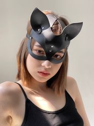 genuine leather mask, cat mask, play mask, bdsm mask, leather cat mask, whip and cake