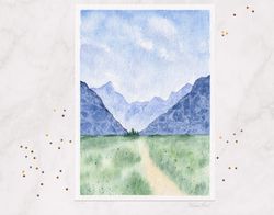 Original blue ridge mountains painting Landscape Original watercolor painting 5x7" on eco-friendly paper