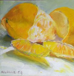 Fruit painting Small etude, Orange still life oil painting, Original Fine Art