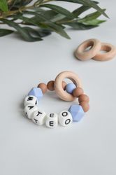 Personalized teething ring toy, silicone sensory ring personalized baby gifts