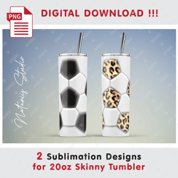 2 Soccer Templates - Seamless Sublimation Patterns - 20oz SKINNY TUMBLER - Full Tumbler Wrap
