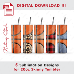 5 Basketball Templates - Seamless Sublimation Patterns - 20oz SKINNY TUMBLER - Full Tumbler Wrap