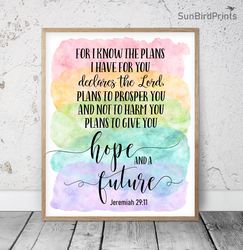 For I Know The Plans I Have For You, Jeremiah 29:11, Nursery Bible Verse Printable Art, Scripture Prints, Christian Gift