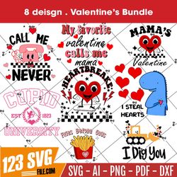 8 Retro Valentines SVG Bundle, Valentine Sublimation Designs, groovy Valentines svg, xoxo svg, smiley face svg, boys val