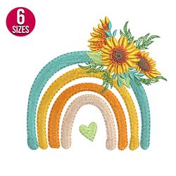 Rainbow with Sunflowers embroidery design, Machine embroidery design, Instant Download