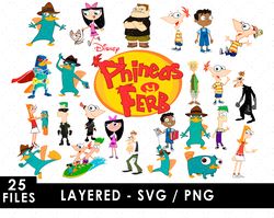 Phineas y Ferb Svg Files, Phineas y Ferb Png Files, Vector Png Images, SVG Cut File for Cricut, Clipart Bundle Pack