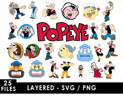 Popeye Svg Files, Popeye Png Files, Vector Png Images, SVG Cut File for Cricut, Clipart Bundle Pack