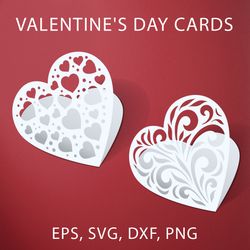 Heart shaped paper cut valentines in SVG, DXF, EPS and PNG formats
