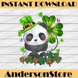 Happy St. Patrick's Day Panda Green Buffalo Plaid Shamrocks PNG Sublimation Designs