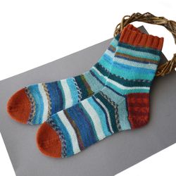 Handknit women wool socks. Scrappy socks. Gift for her.