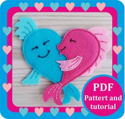 PDF Felt Pattern, Pattern & tutorial,love fish , Felt Sewing pattern bab, Red fish, Felt activity book pattern