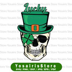 skull with green leprechaol hat svg png, skull st patrick's day svg, leprechaun shamrock lucky svg, leprechaun hat