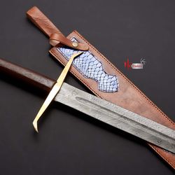 custom handmade damascsu steel sword - viking sword - wedding gift sword with leather sheath