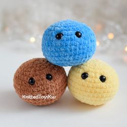 stress ball set of 3, worry pet set of 3 balls, fidget stress ball, anxiety stress relief, autism plush KnittedToysKsu