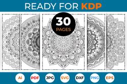 SVG 30 Mandala Coloring Page Bundle for KDP Svg , Eps , Dxf , Digital Download