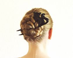 Hair fork Black Cat, Wood hair pin, Hair clip, Hair stick for women, Cat lover gift, Hair Accessories, Hair Jew