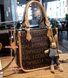 Womens Letter Graphic Square Bag With Cartoon Rabbit Bag Charm