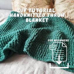Knit throw blanket with loops PDF diy tutorial easy pattern digital
