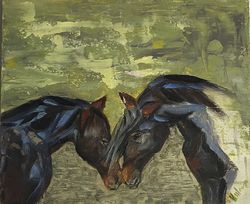 Two Horses Painting Horse Oil Original Art Animal Oil Painting