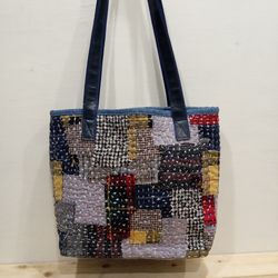 Unique stylish Quilted patchwork and boro shoulder tote bag made of denim and cotton pieces