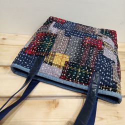 Unique stylish Quilted patchwork and boro shoulder  tote bag made of denim and cotton pieces