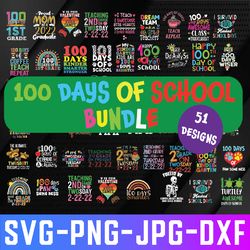 51 Design 100 days of school bundle Svg- Png, Instant download, 100th day of school Svg, School Design Svg, Png, Dxf