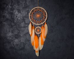 Orange Dream catcher wall hanging | Large natural Orange dream catcher | Dreamcatcher Native American style