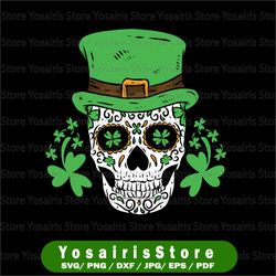 Skull Flower St Patrick's Day png, Leprechaun Shamrock Lucky PNG, leprechaun hat, Skull png, st patrick's day