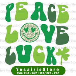 Peace Love Lucky Png, Retro Smiley Face Png Sublimation, Leopard Smiley Face Png, Cheeta Png, St'Patrick's Day Png