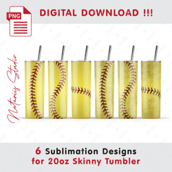 6 Softball Templates - Clean and Dirty Style - Seamless Sublimation Patterns - 20oz SKINNY TUMBLER - Full Tumbler Wrap