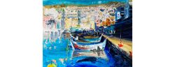 Italy Painting Venice Original Art Boats Original Artwork Impasto Textured Modern Painting by FusionArtCreation