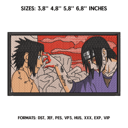 Itachi Uchiha Sasuke Embroidery design file. Anime embroidery pattern. 3.8/ 4,8 /5,8 /6,8in. Digital design instant down