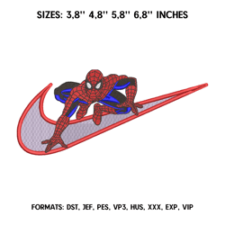 Swoosh Spiderman Embroidery design file pes. Anime embroidery design. Machine embroidery pattern, Swoosh Nike embroidery