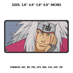 Jiraya Embroidery design file pes. Anime embroidery pattern. 4 sizes - 3.8/ 4,8 /5,8 /6,8in. Digital design download