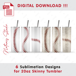 6 Baseball Templates - Clean and Dirty Style - Seamless Sublimation Patterns - 20oz SKINNY TUMBLER - Full Tumbler Wrap
