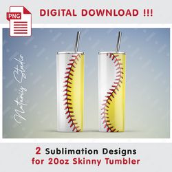 2 Baseball-Softball Combo Templates - Seamless Sublimation Patterns - 20oz SKINNY TUMBLER - Full Tumbler Wrap