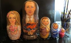 Bride, groom & babies portrait Russian nesting dolls - Matryoshka by photos custom wedding gift