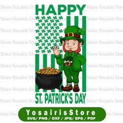 Happy St. Patrick's Day Leprechaun Pot Of Gold Flag PNG, American Flag Png, Leprchaun PNG, SUblimation, GoldPot
