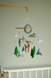 Deer crib mobile, Nature mobile, Baby animals mobile, Woodland nursery decor, Baby cot mobile fawn, Forest animal mobile