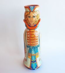 Prince figure wooden wine bottle case art painted - Custom bottle storage box Russian folk art home decor