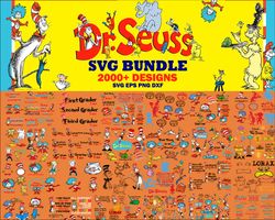 Dr Seuss Svg 2000 Bundle Layered Item, Dr. Seuss Quotes Cat In The Hat Svg Clipart, Cricut, Digital Vector Cut File, Cat