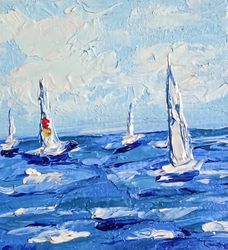 Miniature Original Oil Painting Seascape Painting of a Sea regatta Decor in a dollhouse for a Collector of mini-houses